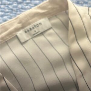 Babaton Cream and Black Pinstripe wrap blouse